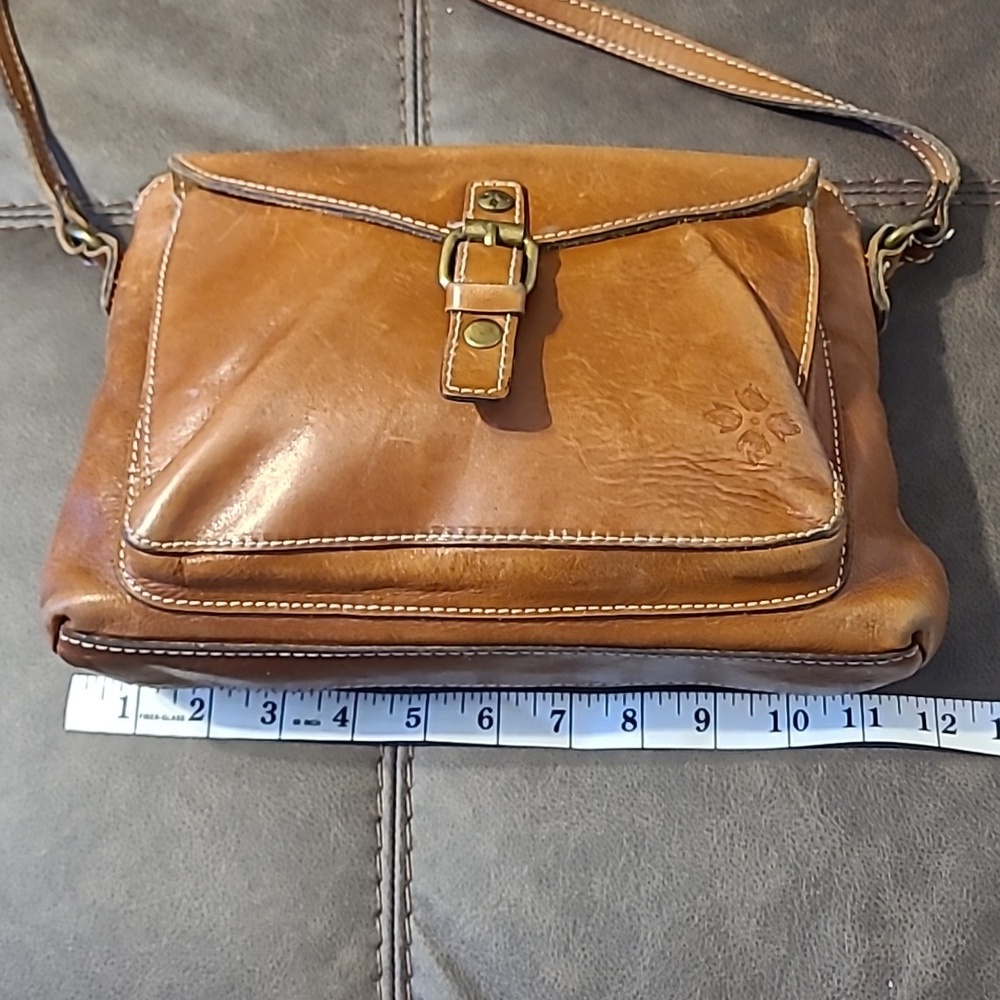 Patricia Nash Avelino Smooth Italian Leather Cognac Crossbody Handbag Purse - Picture 13 of 16